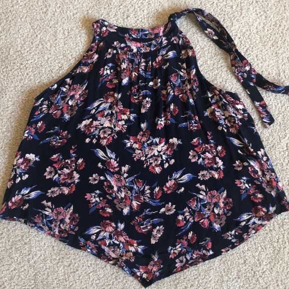 Hollister Navy Blue Handkerchief Floral Halter Blouse - Size Small - Picture 10 of 13